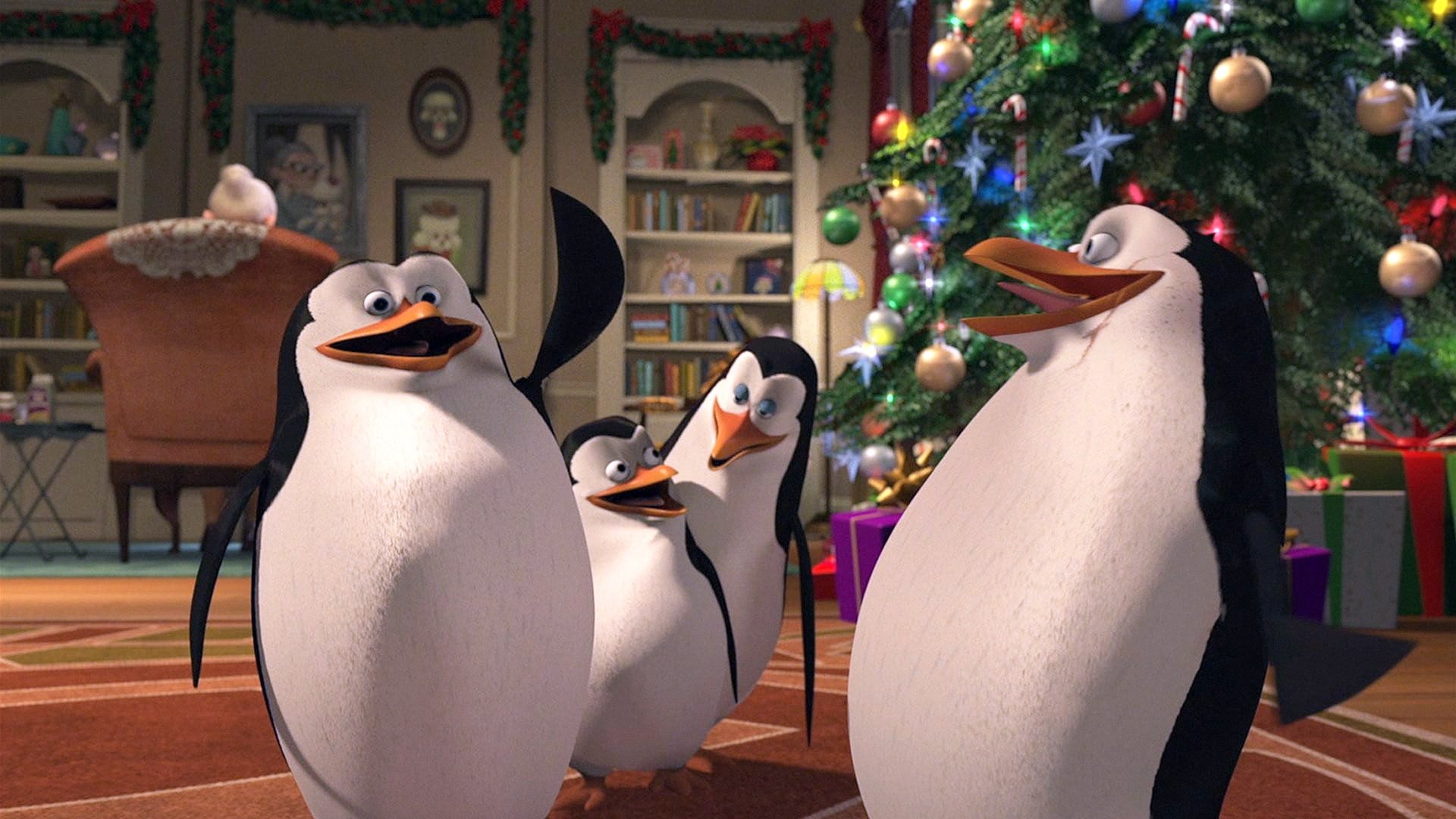 The Madagascar Penguins in a Christmas Caper Background